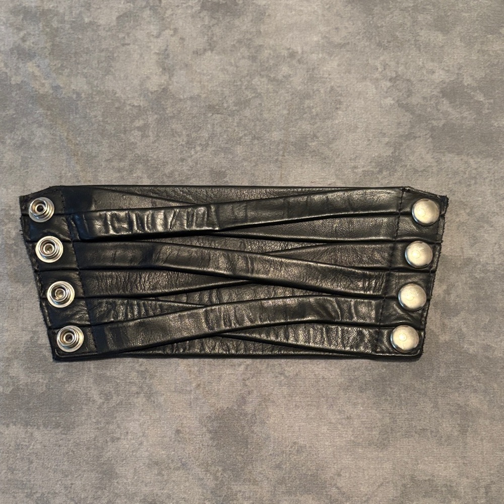 Men's Black Leather Snap Cuff Bracelet